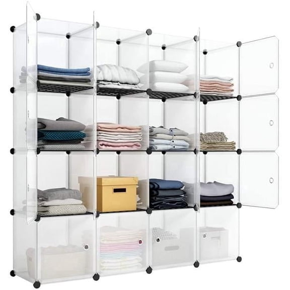 RLXPROO 16 Cube Storage Organizer with Doors Shelf Closet Stackable Shelves Storage Bookcase for Bedroom Living Room
