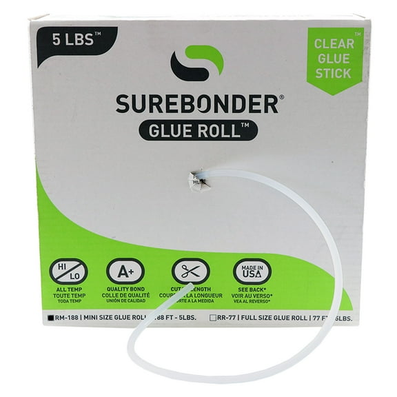Surebonder Mini Size 188 ft All Purpose Long Mini Hot Glue Stick Roll for Uninterrupted Glueing, 0.27 Inch Diameter, 5 lb Box, Clear