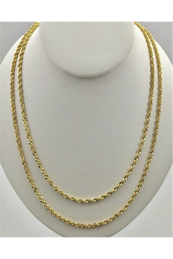 Necklace 3mm + 16", 18", 20", 22", 24", 26", 30" 10k Solid Yellow Gold Rope Chain