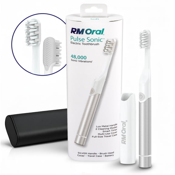 RM ORAL Pulse Sonic Powered Toothbrush, Metal Handle, Case, Soft - Silver