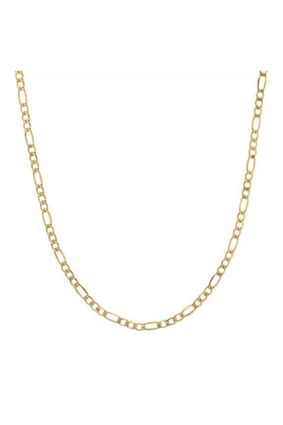 Real 14K Genuine Yellow Gold Figaro Necklace Chain, 16"-24" Adjustable Length