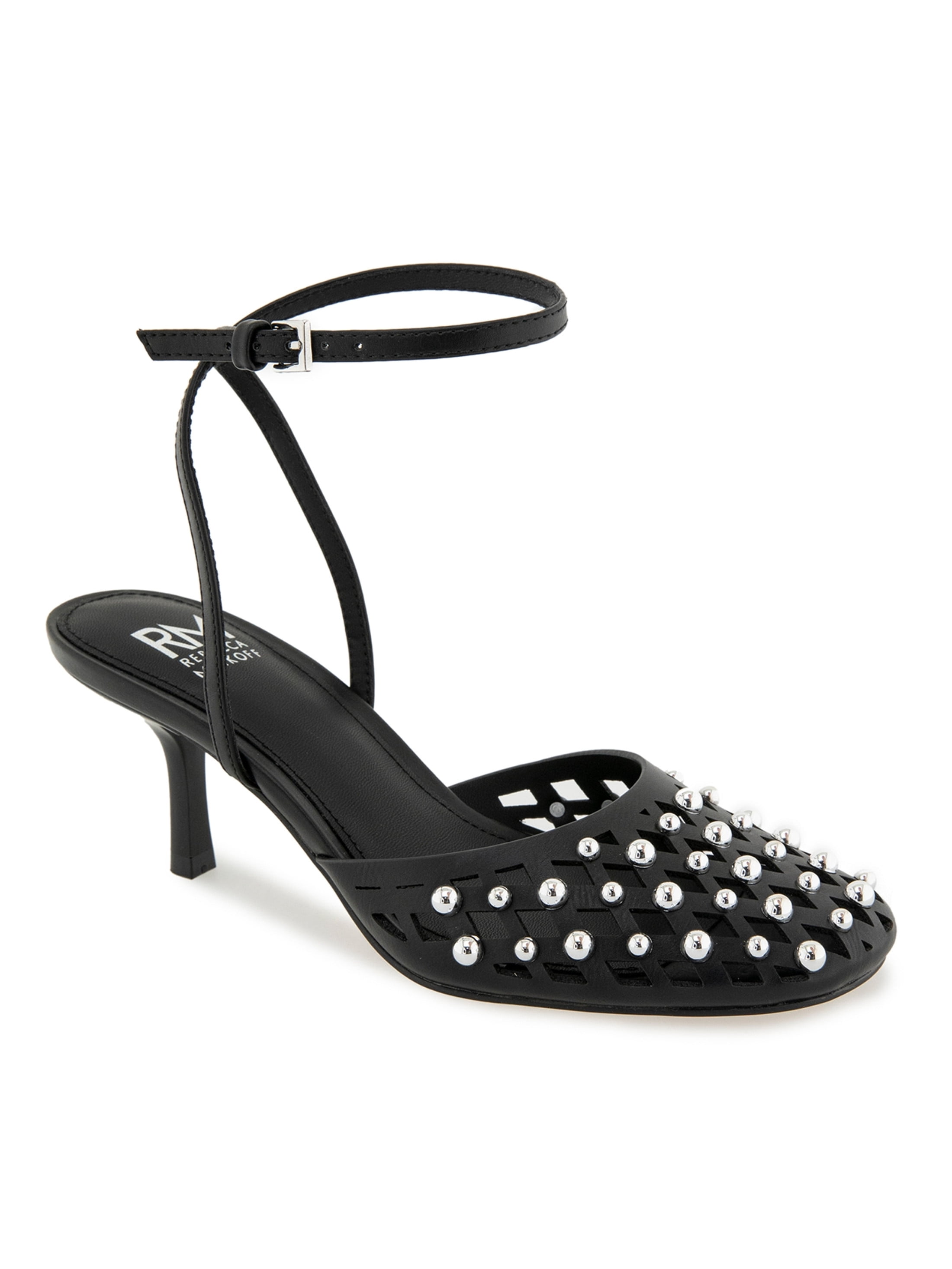 RM Rebecca Minkoff Women's Fiona Studded Kitten Heel with Ankle Strap