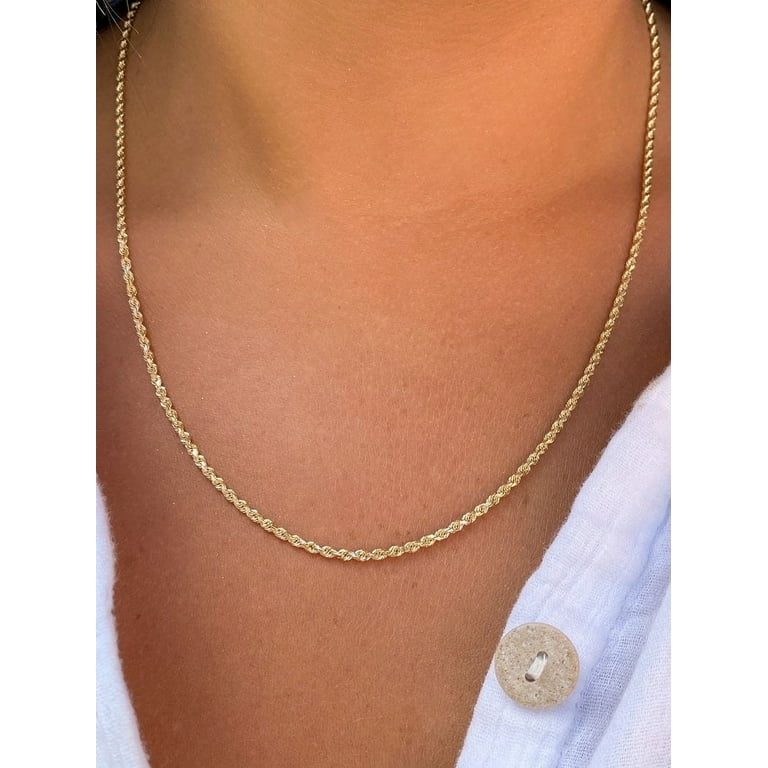 RMZ GOLD NYC 14K Yellow Gold Rope Chain Necklace 24 Inches Thin