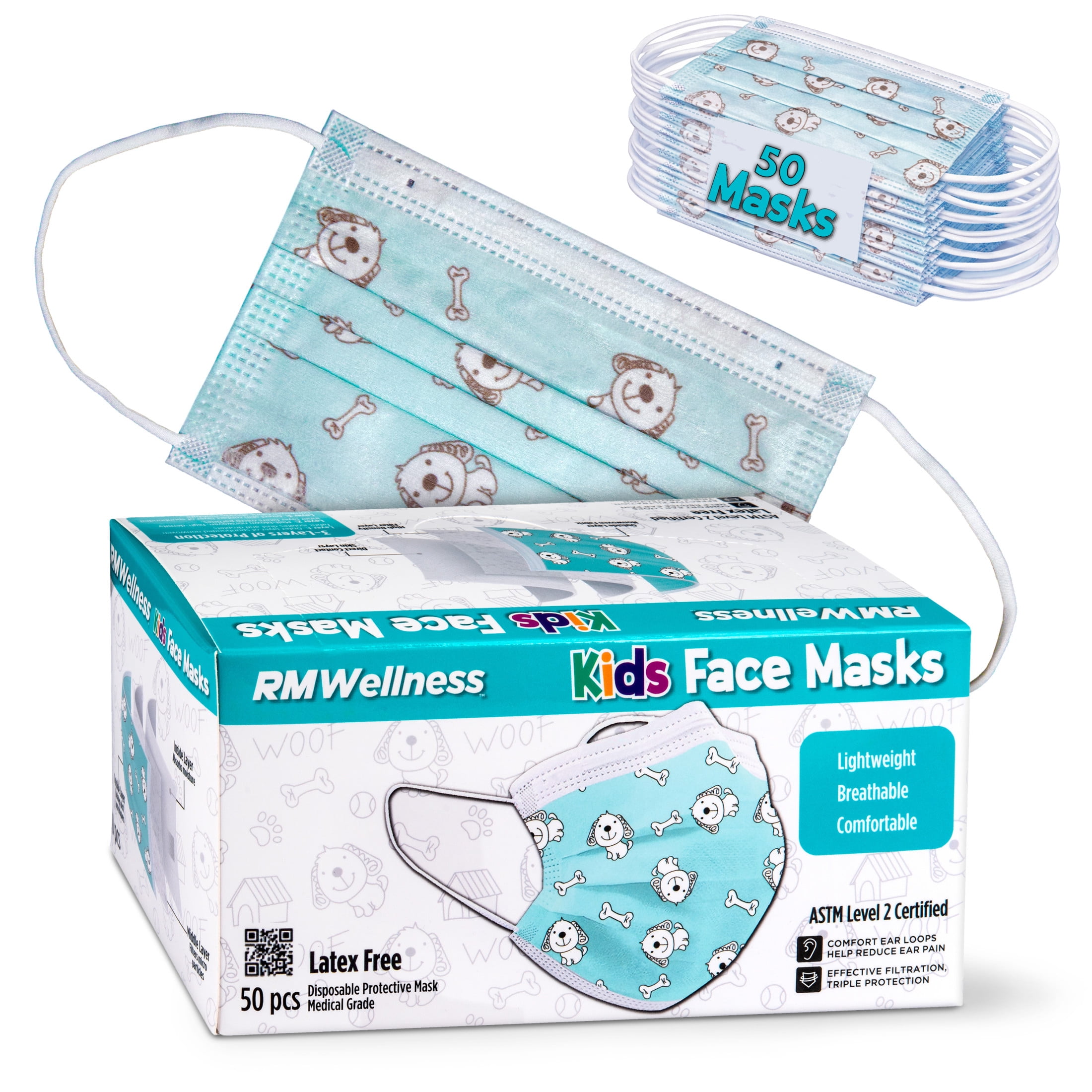 RM Wellness Kids Disposable Medical Grade Face Masks - 50 Count