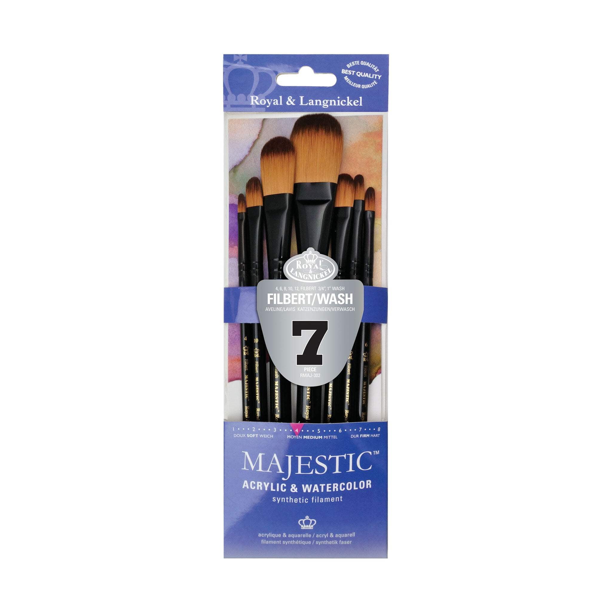 Royal & Langnickel Majestic™ Standard Handle 7pc Filbert & Oval Wash Brush Set