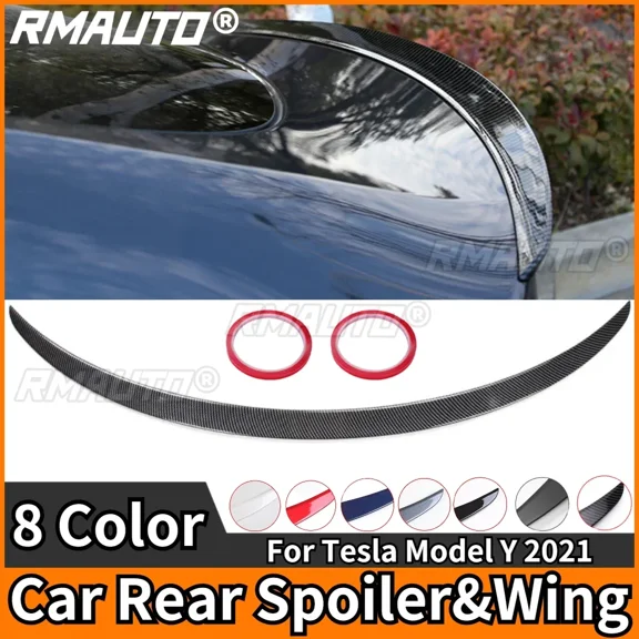 RMAUTO Carbon Fiber Car Rear Trunk Spoiler Performance Type For Tesla Model Y 2021 Spoiler Wing Rear Trunk Lip Car Exterior Part