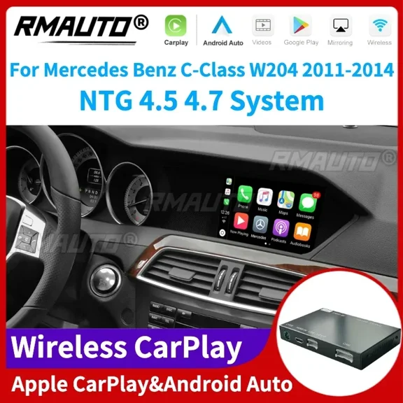 RMAUTO Wireless Apple CarPlay NTG 4.5 4.7 for Mercedes Benz C-Class W204 2011-2014 Android Auto Mirror Link Car Play Body Kit