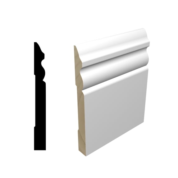 RMB 518 9/16 in.D x 5 1/4 in. W x 96 in. L Primed Finger-Joined Pine Baseboard Molding 3-pcs 24 Ft Total