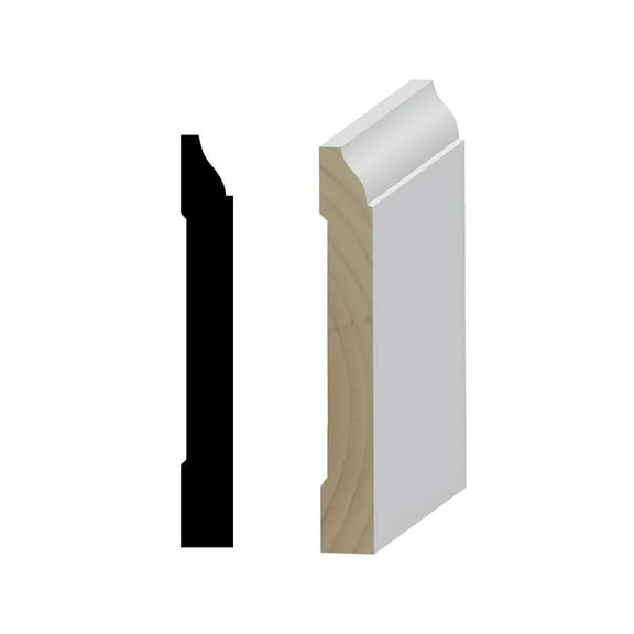 RMB 620 9/16 in.D x 4 1/4 in. W x 96 in. L Primed Finger-Joined Pine Baseboard Molding 1-pcs 8 Ft Total