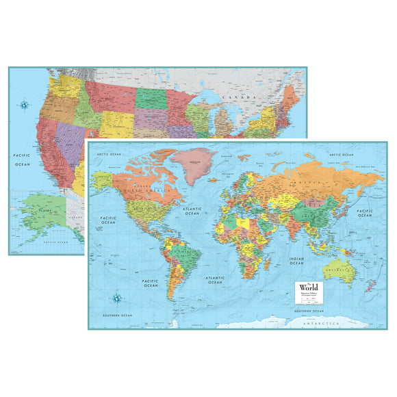 RMC Signature United States USA and World Wall Map Set - Laminated