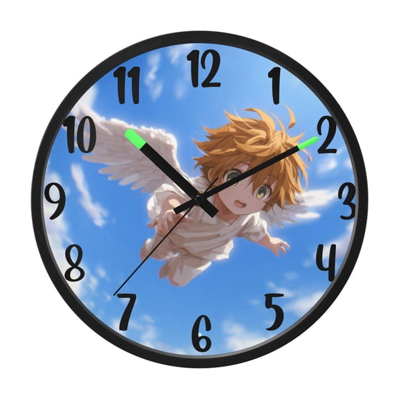 RMDQTR 12 Inch Sound-Activated LED Night Light Wall Clock Silent Sweep Movement Acrylic Face Battery-Operated for Bedroom/Living Room/School / Anime Angel