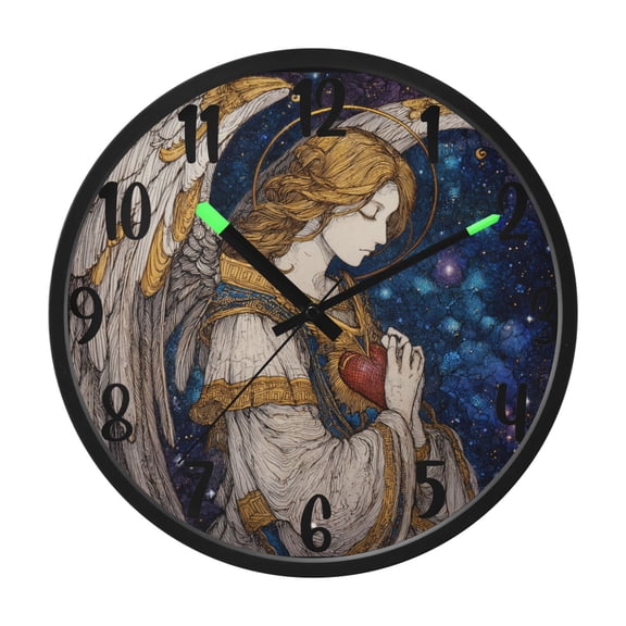RMDQTR 12 Inch Sound-Activated LED Night Light Wall Clock Silent Sweep Movement Acrylic Face Battery-Operated for Bedroom/Living Room/School / Archangel's Prayer