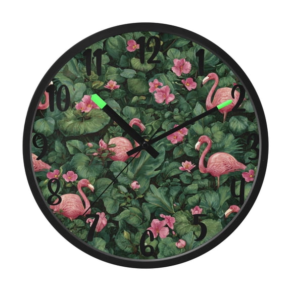 RMDQTR 12 Inch Sound-Activated LED Night Light Wall Clock Silent Sweep Movement Acrylic Face Battery-Operated for Bedroom/Living Room/School / Beautiful Flamingos