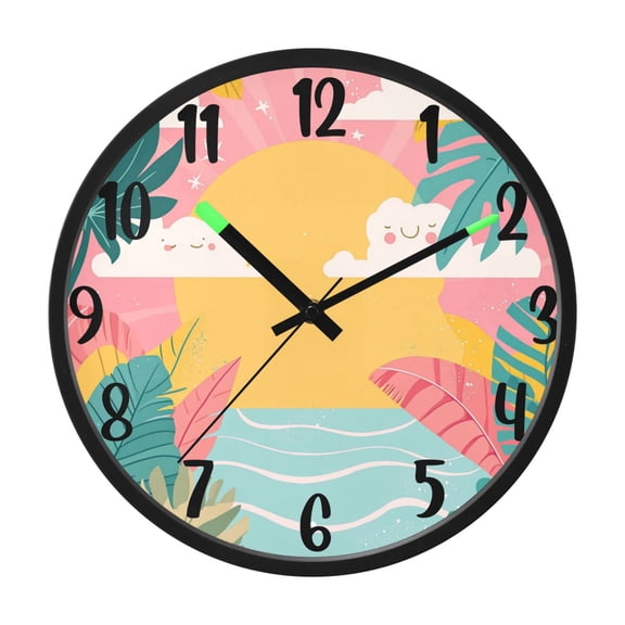 RMDQTR 12 Inch Sound-Activated LED Night Light Wall Clock Silent Sweep Movement Acrylic Face Battery-Operated for Bedroom/Living Room/School / Big Sun
