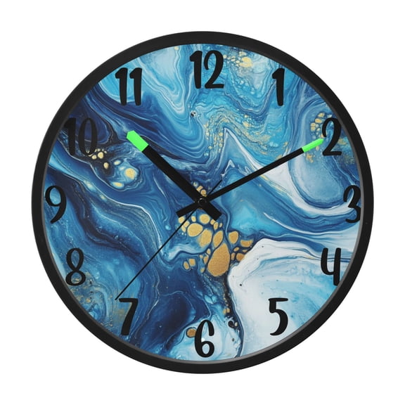 RMDQTR 12 Inch Sound-Activated LED Night Light Wall Clock Silent Sweep Movement Acrylic Face Battery-Operated for Bedroom/Living Room/School / Blue Golden Fluid Marbled