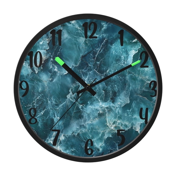 RMDQTR 12 Inch Sound-Activated LED Night Light Wall Clock Silent Sweep Movement Acrylic Face Battery-Operated for Bedroom/Living Room/School / Blue Green Marbled