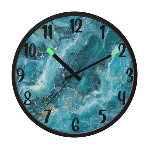 RMDQTR 12 Inch Sound-Activated LED Night Light Wall Clock Silent Sweep Movement Acrylic Face Battery-Operated for Bedroom/Living Room/School / Blue Green Marble Pattern