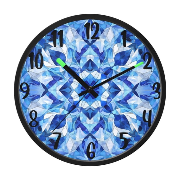 RMDQTR 12 Inch Sound-Activated LED Night Light Wall Clock Silent Sweep Movement Acrylic Face Battery-Operated for Bedroom/Living Room/School / Blue Kaleidoscope Pattern