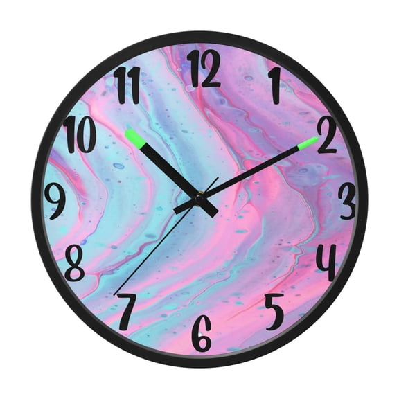 RMDQTR 12 Inch Sound-Activated LED Night Light Wall Clock Silent Sweep Movement Acrylic Face Battery-Operated for Bedroom/Living Room/School / Blue Pink Liquid Marbled