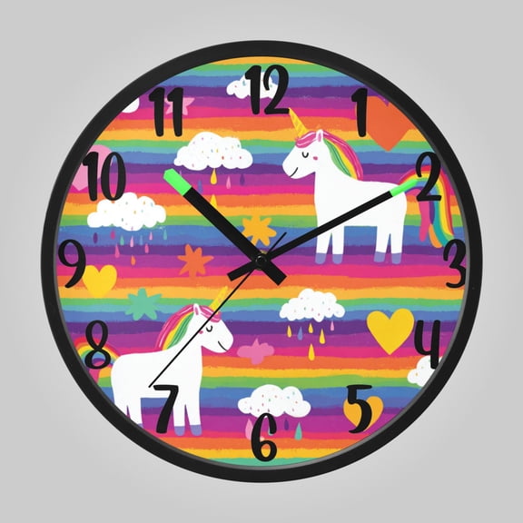 RMDQTR 12 Inch Sound-Activated LED Night Light Wall Clock Silent Sweep Movement Acrylic Face Battery-Operated for Bedroom/Living Room/School// Bright Rainbow Unicorn Seamless