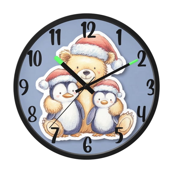 RMDQTR 12 Inch Sound-Activated LED Night Light Wall Clock Silent Sweep Movement Acrylic Face Battery-Operated for Bedroom/Living Room/School / Brown Bear Penguin Fridge Magnet