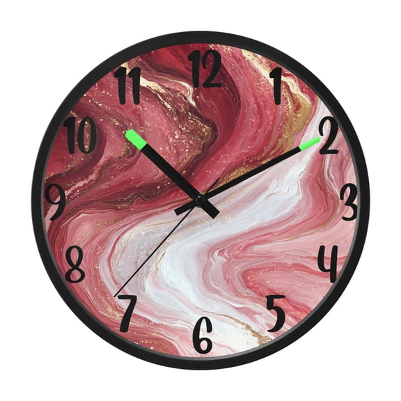 RMDQTR 12 Inch Sound-Activated LED Night Light Wall Clock Silent Sweep Movement Acrylic Face Battery-Operated for Bedroom/Living Room/School / Burgundy Marble Flow
