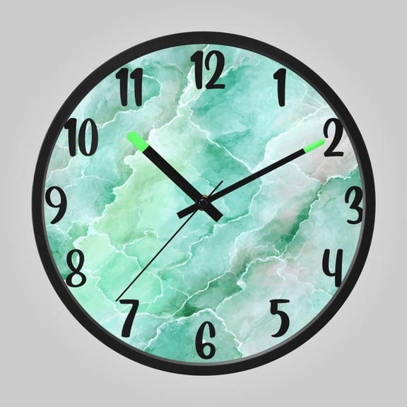 RMDQTR 12 Inch Sound-Activated LED Night Light Wall Clock Silent Sweep Movement Acrylic Face Battery-Operated for Bedroom/Living Room/School// Calm Mint Marble Pattern