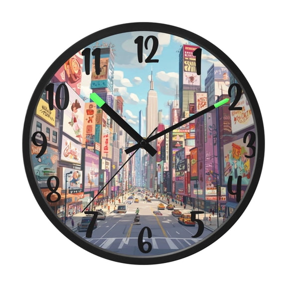 RMDQTR 12 Inch Sound-Activated LED Night Light Wall Clock Silent Sweep Movement Acrylic Face Battery-Operated for Bedroom/Living Room/School / Cartoon Creative Street Scene