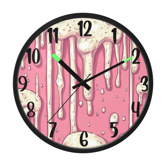 RMDQTR 12 Inch Sound-Activated LED Night Light Wall Clock Silent Sweep Movement Acrylic Face Battery-Operated for Bedroom/Living Room/School / Cartoon Creamy Drip