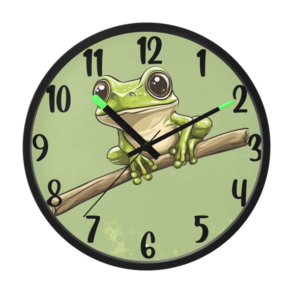 RMDQTR 12 Inch Sound-Activated LED Night Light Wall Clock Silent Sweep Movement Acrylic Face Battery-Operated for Bedroom/Living Room/School / Cartoon Frog Portrait
