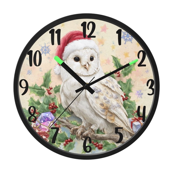 RMDQTR 12 Inch Sound-Activated LED Night Light Wall Clock Silent Sweep Movement Acrylic Face Battery-Operated for Bedroom/Living Room/School / Christmas Cute White Owl