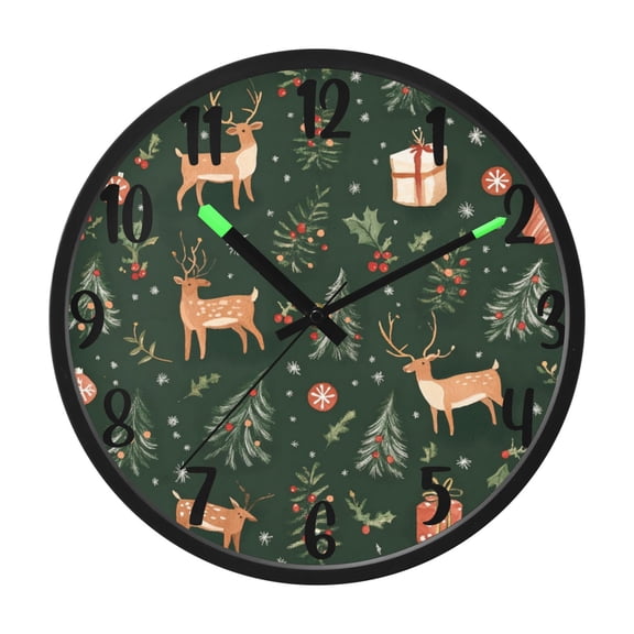 RMDQTR 12 Inch Sound-Activated LED Night Light Wall Clock Silent Sweep Movement Acrylic Face Battery-Operated for Bedroom/Living Room/School / Christmas Deers Trees