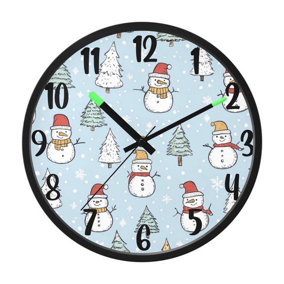 RMDQTR 12 Inch Sound-Activated LED Night Light Wall Clock Silent Sweep Movement Acrylic Face Battery-Operated for Bedroom/Living Room/School / Christmas Snowman and Trees