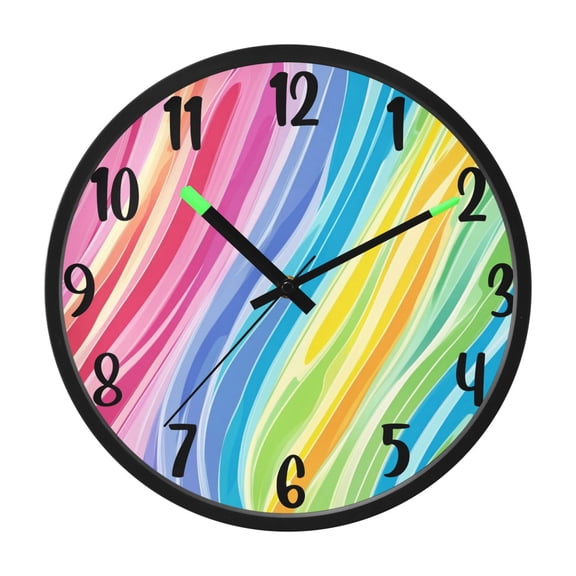 RMDQTR 12 Inch Sound-Activated LED Night Light Wall Clock Silent Sweep Movement Acrylic Face Battery-Operated for Bedroom/Living Room/School / Colorful Rainbow Pattern