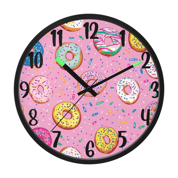 RMDQTR 12 Inch Sound-Activated LED Night Light Wall Clock Silent Sweep Movement Acrylic Face Battery-Operated for Bedroom/Living Room/School / Colorful Sprinkled Donuts