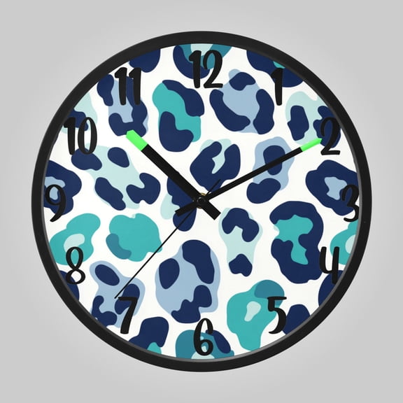 RMDQTR 12 Inch Sound-Activated LED Night Light Wall Clock Silent Sweep Movement Acrylic Face Battery-Operated for Bedroom/Living Room/School// Cool Tone Blue Cheetah Pattern