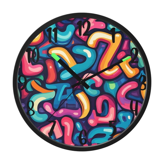 RMDQTR 12 Inch Sound-Activated LED Night Light Wall Clock Silent Sweep Movement Acrylic Face Battery-Operated for Bedroom/Living Room/School / Creative Abstract Alphabet