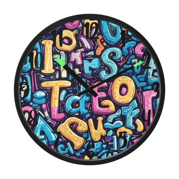 RMDQTR 12 Inch Sound-Activated LED Night Light Wall Clock Silent Sweep Movement Acrylic Face Battery-Operated for Bedroom/Living Room/School / Creative Colorful Alphabet