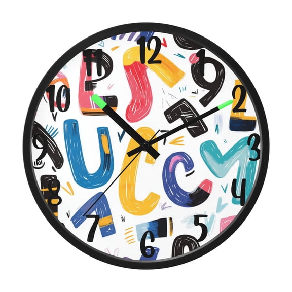RMDQTR 12 Inch Sound-Activated LED Night Light Wall Clock Silent Sweep Movement Acrylic Face Battery-Operated for Bedroom/Living Room/School / Cute Creative Alphabet