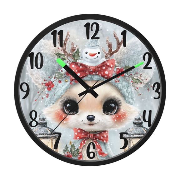 RMDQTR 12 Inch Sound-Activated LED Night Light Wall Clock Silent Sweep Movement Acrylic Face Battery-Operated for Bedroom/Living Room/School / Cute Kawaii Fox Pattern