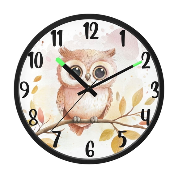 RMDQTR 12 Inch Sound-Activated LED Night Light Wall Clock Silent Sweep Movement Acrylic Face Battery-Operated for Bedroom/Living Room/School / Cute Owl
