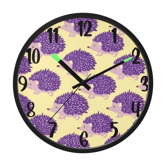 RMDQTR 12 Inch Sound-Activated LED Night Light Wall Clock Silent Sweep Movement Acrylic Face Battery-Operated for Bedroom/Living Room/School / Cute Purple Hedgehog