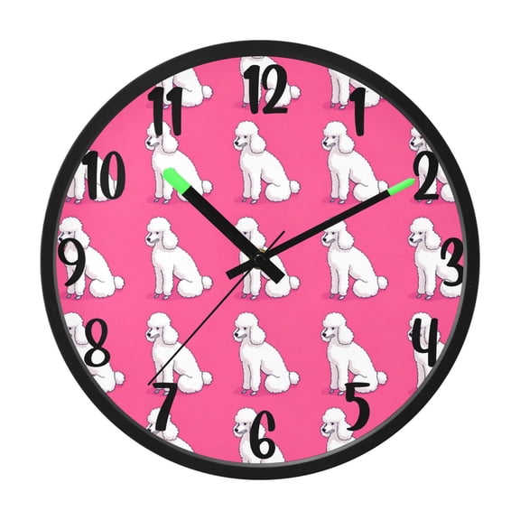 RMDQTR 12 Inch Sound-Activated LED Night Light Wall Clock Silent Sweep Movement Acrylic Face Battery-Operated for Bedroom/Living Room/School / Cute White Poodles