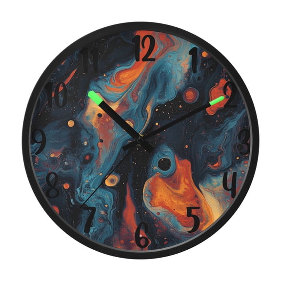 RMDQTR 12 Inch Sound-Activated LED Night Light Wall Clock Silent Sweep Movement Acrylic Face Battery-Operated for Bedroom/Living Room/School / Dark Color Fluid Marbled