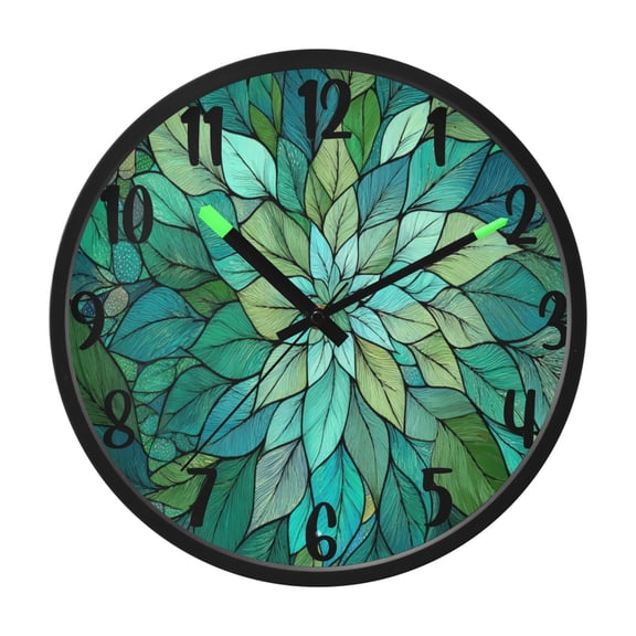 RMDQTR 12 Inch Sound-Activated LED Night Light Wall Clock Silent Sweep Movement Acrylic Face Battery-Operated for Bedroom/Living Room/School / Delicate Stained Glass Pattern