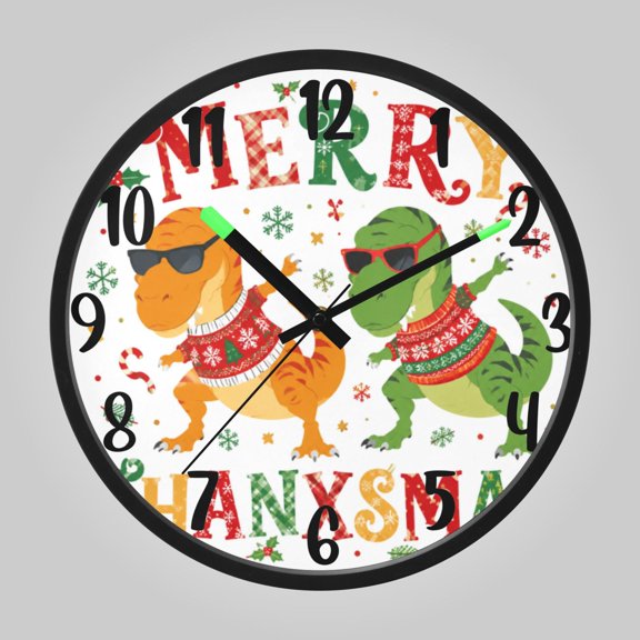 RMDQTR 12 Inch Sound-Activated LED Night Light Wall Clock Silent Sweep Movement Acrylic Face Battery-Operated for Bedroom/Living Room/School/ Dinosaur Christmas Meme
