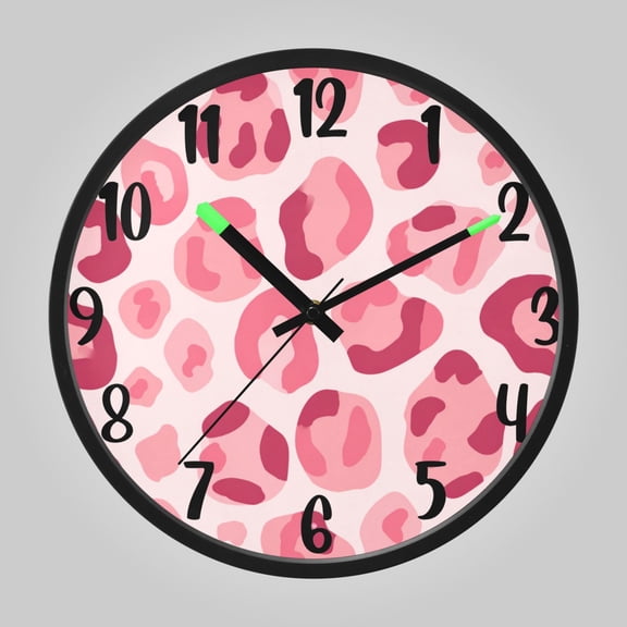RMDQTR 12 Inch Sound-Activated LED Night Light Wall Clock Silent Sweep Movement Acrylic Face Battery-Operated for Bedroom/Living Room/School// Dusty Pink Cheetah Print Pattern