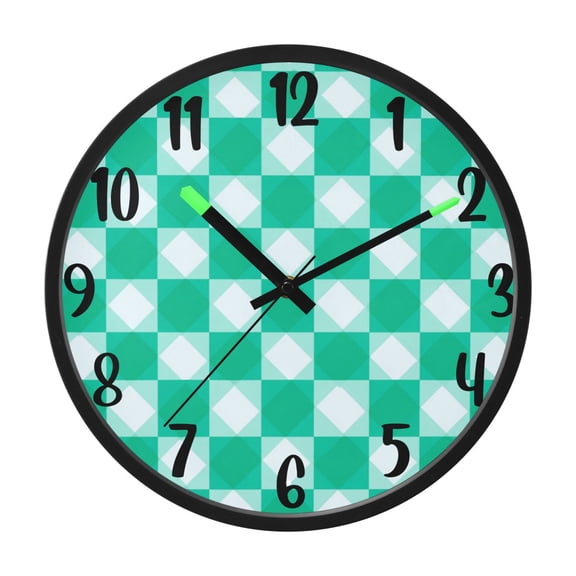 RMDQTR 12 Inch Sound-Activated LED Night Light Wall Clock Silent Sweep Movement Acrylic Face Battery-Operated for Bedroom/Living Room/School / Emerald Green Squares