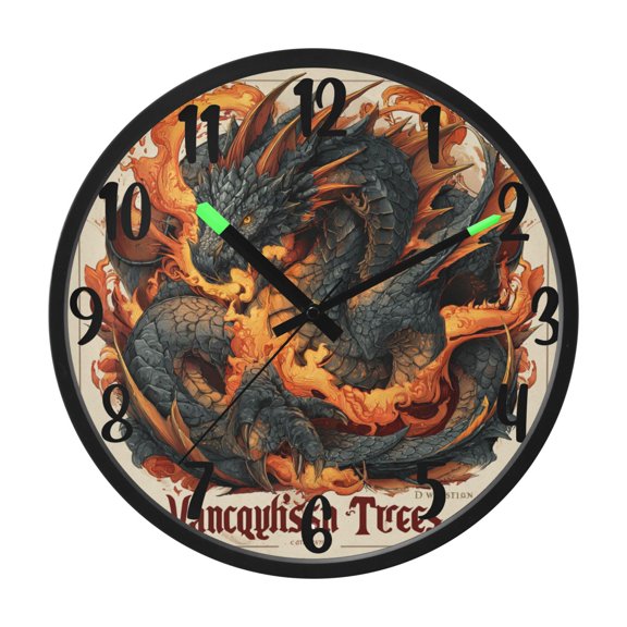 RMDQTR 12 Inch Sound-Activated LED Night Light Wall Clock Silent Sweep Movement Acrylic Face Battery-Operated for Bedroom/Living Room/School / Fire-breathing Dragon
