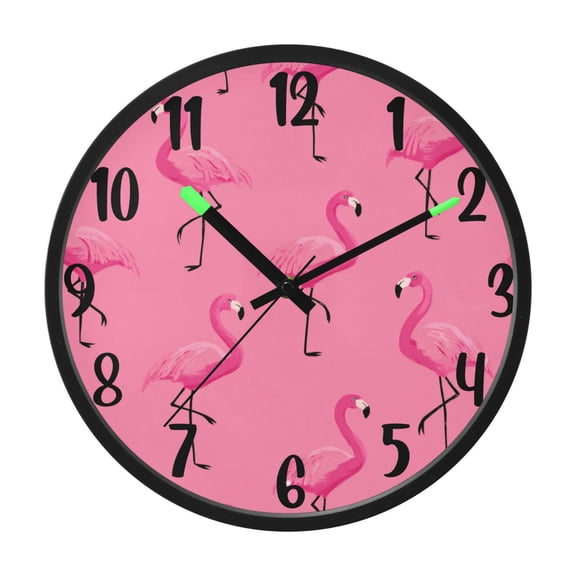 RMDQTR 12 Inch Sound-Activated LED Night Light Wall Clock Silent Sweep Movement Acrylic Face Battery-Operated for Bedroom/Living Room/School / Flock Of Cartoon Flamingos